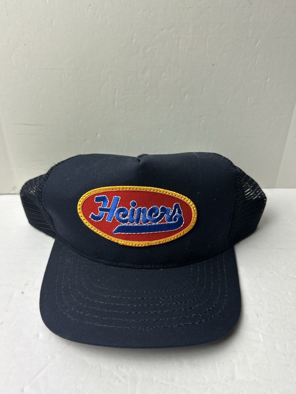 Heiners embroidered patch mesh back snapback hat navy